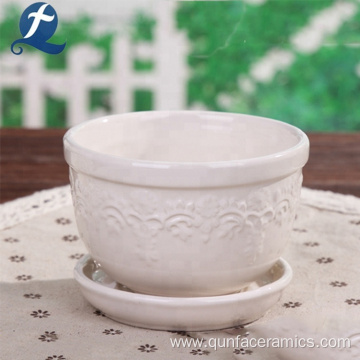 Set of 3 Ceramic Embossed Flowerpot